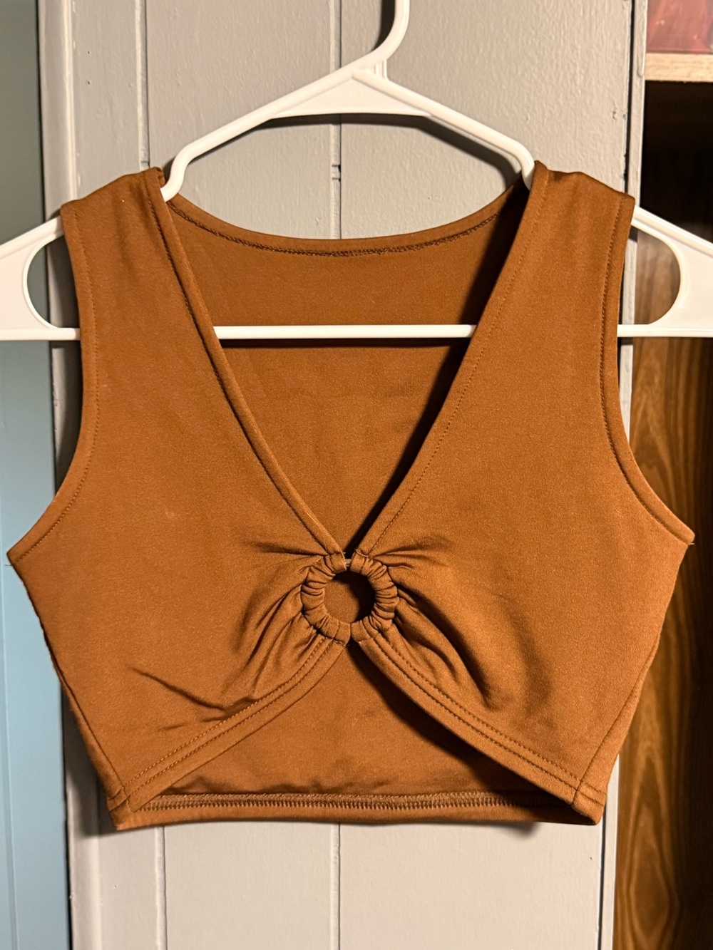 Knot-Front Crop Tank Top in Rust Brown